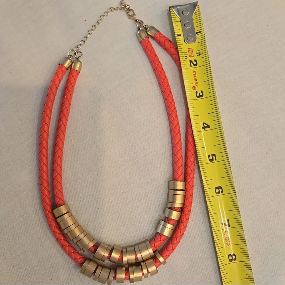 Gold Accent Coral Braided Double-Strand Necklace